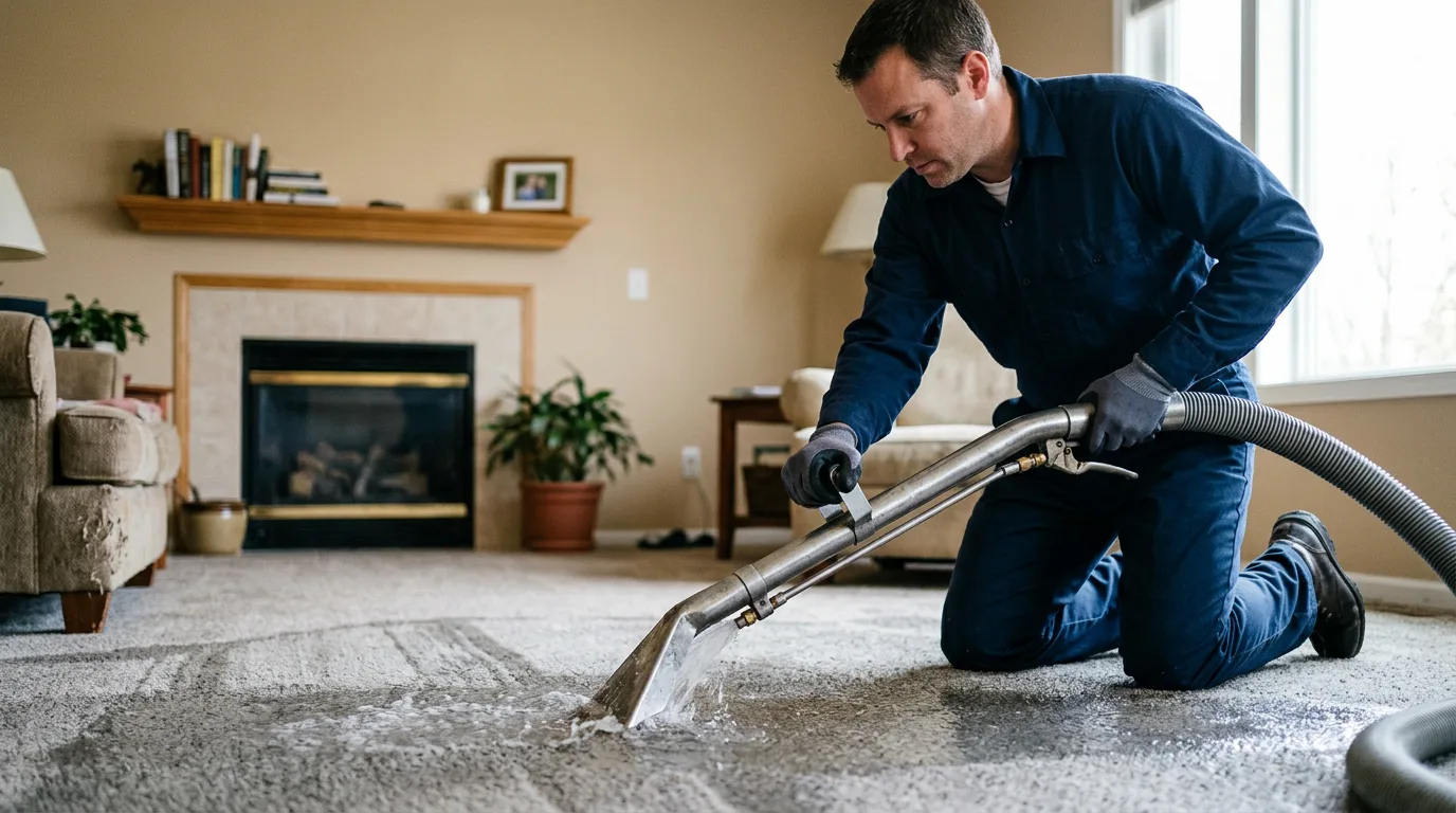 Water damage restoration technician working near Fort Madison, IA